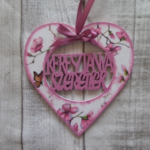  Szív alakú dísz Keresztanya szeretlek felirattal, Otthon & Életmód, Dekoráció, Fali és függő dekoráció, Függődísz, Decoupage, transzfer és szalvétatechnika, MESKA