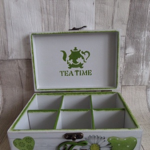Teafiltertartó,teásdoboz virág,szív és lepke mintával 6 rekeszes - otthon & életmód - konyhafelszerelés, tálalás - konyhai tárolás - tea & kávé tárolás - Meska.hu
