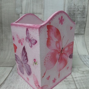 Asztali tolltartó,ceruzatartó,írószertartó lepke/pillangó mintával, Otthon & Életmód, Tárolás & Rendszerezés, Íróasztali tároló, Decoupage, transzfer és szalvétatechnika, MESKA