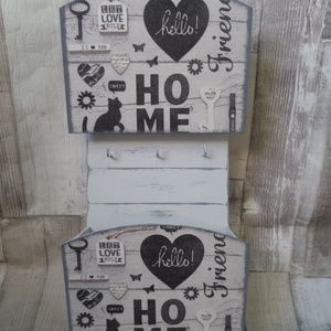 Home Sweet Home levél és kulcstartó, Otthon & Életmód, Dekoráció, Fali és függő dekoráció, Fali kulcstartó, Decoupage, transzfer és szalvétatechnika, Festett tárgyak, MESKA