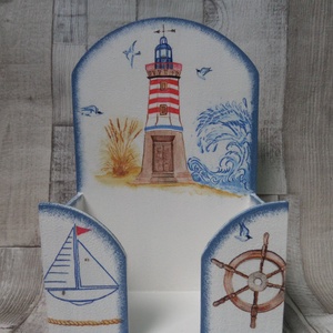 Tengerész,világítótorony mintás papírzsebkendőtartó 50 darabos papírzsebkendőhöz, Otthon & Életmód, Tárolás & Rendszerezés, Zsebkendőtartó, Decoupage, transzfer és szalvétatechnika, MESKA