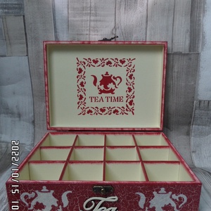 Teafiltertartó,teásdoboz 6 rekeszes pipacsos,konyhai mintával - otthon & életmód - konyhafelszerelés, tálalás - konyhai tárolás - tea & kávé tárolás - Meska.hu