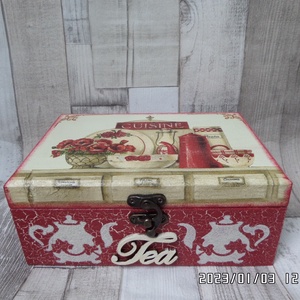 Teafiltertartó,teásdoboz 6 rekeszes pipacsos,konyhai mintával, Otthon & Életmód, Konyhafelszerelés, tálalás, Konyhai tárolás, Tea & Kávé tárolás, Decoupage, transzfer és szalvétatechnika, Festett tárgyak, MESKA