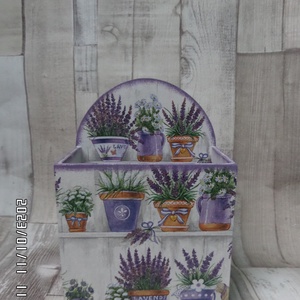 Asztali tolltartó, írószertartó vagy sminkecsettartó levendula vagy lepke mintával, Otthon & Lakás, Tárolás & Rendszerezés, Íróasztali tároló, Decoupage, transzfer és szalvétatechnika, Meska