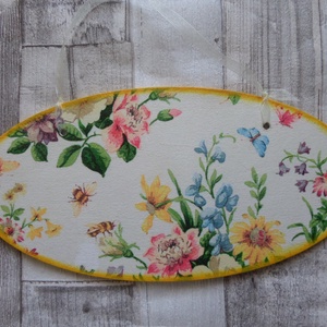 Mezei virág,lepke,méhecske mintás ajtódísz,üdvözlőtábla,függődísz - otthon & életmód - dekoráció - ajtó- és ablak dekoráció - ajtódísz & kopogtató - Meska.hu