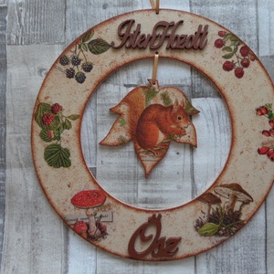 Őszi faleveles ajtódísz,üdvözlőtábla koszorú alakú, Otthon & Életmód, Dekoráció, Ajtó- és ablak dekoráció, Ajtódísz & Kopogtató, Decoupage, transzfer és szalvétatechnika, MESKA