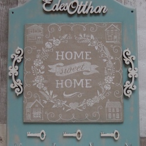 Fali kulcstartó Sweet Home mintával Édes Otthon felirattal - otthon & életmód - dekoráció - fali és függő dekoráció - fali kulcstartó - Meska.hu