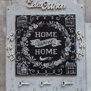Fali kulcstartó Sweet Home mintával Édes Otthon felirattal - otthon & életmód - dekoráció - fali és függő dekoráció - fali kulcstartó - Meska.hu
