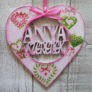 Virág vagy szív alakú dísz Anya szeretlek felirattal, Otthon & Életmód, Dekoráció, Fali és függő dekoráció, Függődísz, Decoupage, transzfer és szalvétatechnika, MESKA