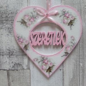 Szív alakú dísz Szeretlek felirattal, Otthon & Életmód, Dekoráció, Fali és függő dekoráció, Függődísz, Decoupage, transzfer és szalvétatechnika, MESKA