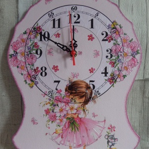 Kislány virágcsokorral és virágokkal falióra gyerekszobába - otthon & életmód - dekoráció - fali és függő dekoráció - falióra & óra - Meska.hu