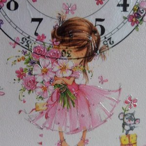 Kislány virágcsokorral és virágokkal falióra gyerekszobába - otthon & életmód - dekoráció - fali és függő dekoráció - falióra & óra - Meska.hu