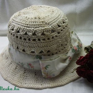 Vintage, horgolt, natur,  nyers színű, nyári kalap -  - Meska.hu