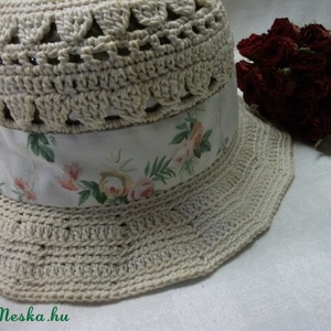 Vintage, horgolt, natur,  nyers színű, nyári kalap -  - Meska.hu