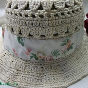 Vintage, horgolt, natur,  nyers színű, nyári kalap -  - Meska.hu