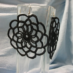 Fekete horgolt fülbevaló, füli, Ékszer, Fülbevaló, Lógós kerek fülbevaló, Horgolás, MESKA