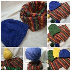 Sárga, kék, meleg sapka sál együttes, garnitúra, sárga zöld királykék - ruha & divat - sál, sapka, kendő - sapka & sál szett - Meska.hu