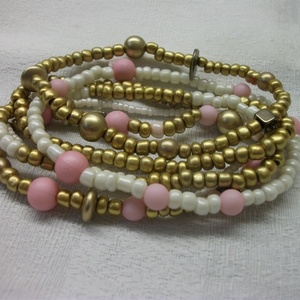 Arany fehér rózsaszín  karkötő kásagyöngyből - ékszer - karkötő - bogyós karkötő - Meska.hu