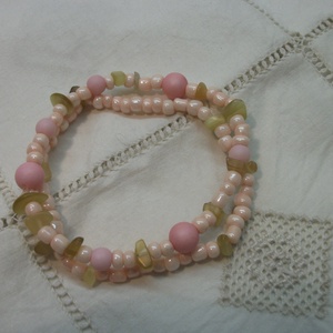 Rózsaszín-natúr karkötő kásagyöngyből, Ékszer, Karkötő, Gyöngyös karkötő, Gyöngyfűzés, gyöngyhímzés, MESKA