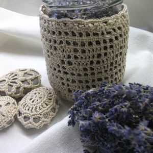 Mécsestartó, tároló, illatosító + kavics horgolt ruhában, csipkés kavics - otthon & életmód - gyertya, illat, aroma - mécses és mécsestartó - Meska.hu