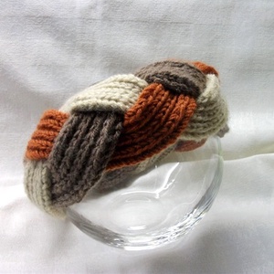 Sapka helyett, kötött fejpánt, hajpánt, fekete és bézs -  - Meska.hu