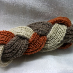 Sapka helyett, kötött fejpánt, hajpánt, fekete és bézs, , Kötés, MESKA