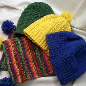 Sárga, kék, meleg sapka sál együttes, garnitúra, sárga zöld királykék, Ruha & Divat, Sál, Sapka, Kendő, Sapka & Sál szett, Kötés, MESKA