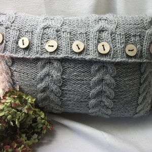 Kézzel kötött, szürke  párna huzat - otthon & életmód - lakástextil - díszpárnahuzat - Meska.hu