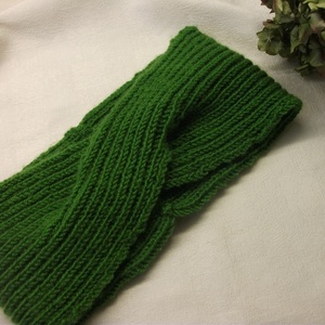 Lombzöld, atmeneti, kötött , széles fejpánt - ruha & divat - sál, sapka, kendő - fejpánt - Meska.hu