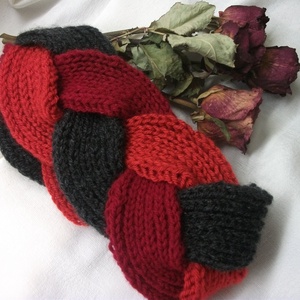 Sapka helyett, kötött fejpánt, bordó, piros, antracit - ruha & divat - sál, sapka, kendő - fejpánt - Meska.hu