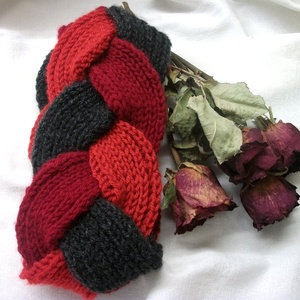 Sapka helyett, kötött fejpánt, bordó, piros, antracit - ruha & divat - sál, sapka, kendő - fejpánt - Meska.hu