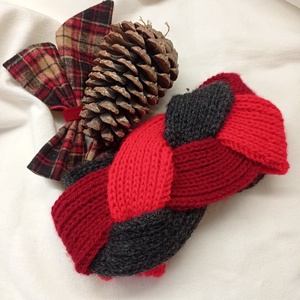 Sapka helyett, kötött fejpánt, bordó, piros, antracit - ruha & divat - sál, sapka, kendő - fejpánt - Meska.hu