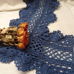 Horgolt  sál, csipke sál, középkék két árnyalatából, Ruha & Divat, Sál, Sapka, Kendő, Sál, Horgolás, MESKA