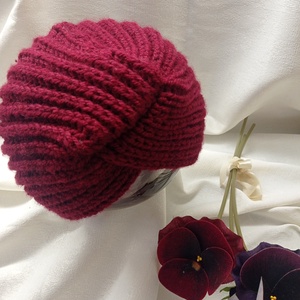 Bordo, meleg, téli, kötött turbán, sapka  - ruha & divat - sál, sapka, kendő - sapka - Meska.hu