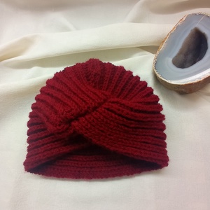 Bordo, meleg, téli, kötött turbán, sapka  - ruha & divat - sál, sapka, kendő - sapka - Meska.hu