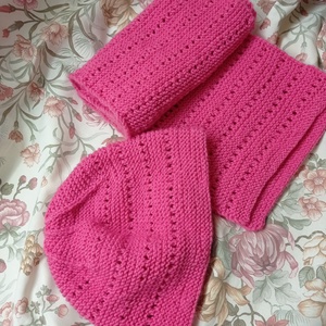 Világos pink, meleg sapka sál együttes, garnitúra - ruha & divat - sál, sapka, kendő - sapka & sál szett - Meska.hu