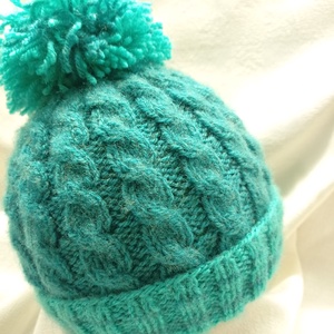Vidám, türkiz kötött fiú sapka, csavarásokkal, csíkokkal - ruha & divat - babaruha & gyerekruha - babasapka - Meska.hu