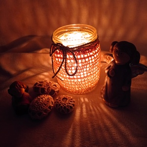 Mécsestartó, tároló, illatosító + kavics horgolt ruhában, csipkés kavics - otthon & életmód - gyertya, illat, aroma - mécses és mécsestartó - Meska.hu