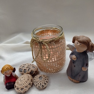 Mécsestartó, tároló, illatosító + kavics horgolt ruhában, csipkés kavics - otthon & életmód - gyertya, illat, aroma - mécses és mécsestartó - Meska.hu