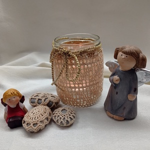 Mécsestartó, tároló, illatosító + kavics horgolt ruhában, csipkés kavics - Meska.hu