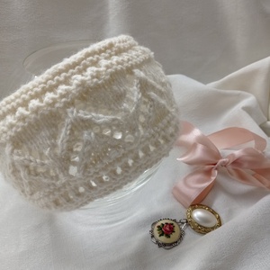 Sapka helyett, fehér kötött fejpánt, hajpánt,  - ruha & divat - sál, sapka, kendő - fejpánt - Meska.hu