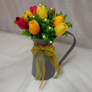 Tulipános tavaszi asztaldísz , Otthon & Lakás, Dekoráció, Asztal és polc dekoráció, Asztaldísz, Virágkötés, MESKA