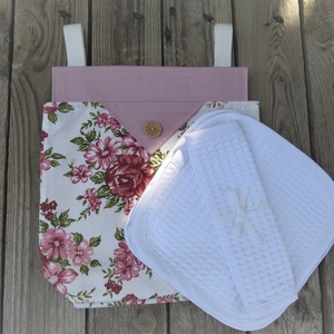 Rózsa mintás textil tároló, textil zsák + 6 db gofris törlőkendő -  - Meska.hu