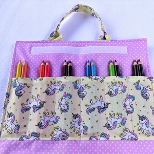 Hordozható, összecsukható ceruza és füzettartó - Unikornisok - otthon & életmód - papír, írószer - tolltartó & ceruzatekercs - Meska.hu