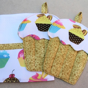 Cupcake sütőkesztyűk törlőkendővel, Otthon & Életmód, Konyhafelszerelés, tálalás, Konyhai textil, Edényfogó & Edényfedő, Varrás, MESKA