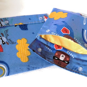 Gyermek szendvics csomagoló garnitúra színes vízhatlan belsővel- Szuperhős állatok  - táska & tok - uzsonna- & ebéd tartó - szendvics csomagoló - Meska.hu