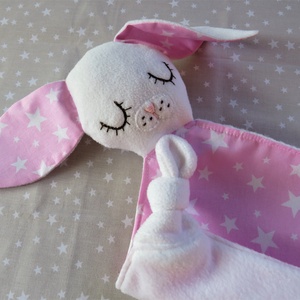 Nyuszis játszókendő rózsaszín-fehér csillagokkal - játék & sport - 3 éves kor alattiaknak - alvóka & rongyi - Meska.hu