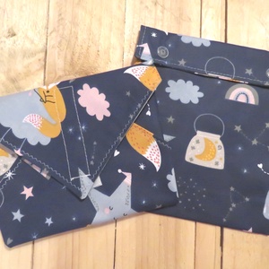 Gyermek szendvics csomagoló garnitúra színes vízhatlan belsővel - Jó éjt kis rókás - Akció! - Meska.hu