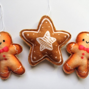 Mézeskalács fenyődíszek filcből  - karácsony - karácsonyi lakásdekoráció - karácsonyfadíszek - Meska.hu