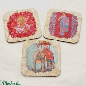India rejtelmei - 3 poháralátét, Otthon & Lakás, Konyhafelszerelés, tálalás, Tálalás, Tányér- és poháralátét, Decoupage, transzfer és szalvétatechnika, Meska
